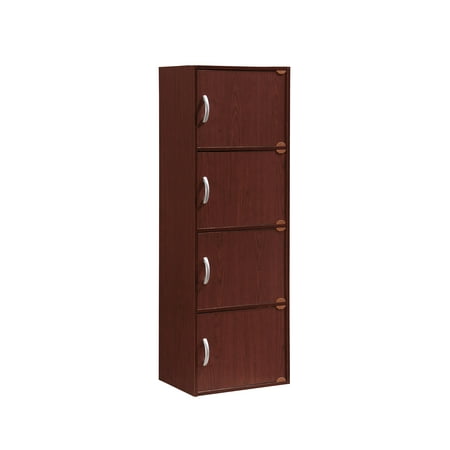 Hodedah 4-Shelf 4-Door Bookcase in Mahogany