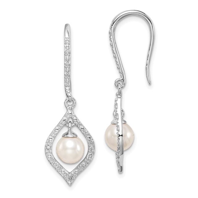 925 Sterling Silver Diamond Freshwater Cultured Pearl Earrings Drop Dangle Birthstone June