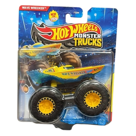 Mattel - Hot Wheels Monster Truck Back To Basics - WAVE WRECKER & CRUSHED CAR [JHY22]