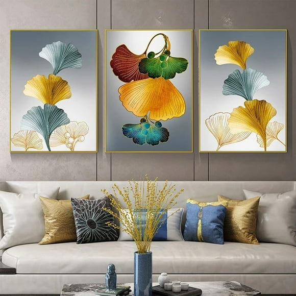 Qixi 3Pcs Decorative Painting Abstract Leaves (Draw 40Cm * 60Cm ) Spray Painting Creative Sofa Background Wall Decoration Painting Hanging Painting Mint Green Clearance Sale!