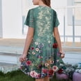 thumbnail image 5 of XADYUY Girls Summer Dress Size 7-8 Casual A-Line Short Sleeve Midi Dress Vintage Floral Print Crew Neck Sundresses Swing Dresses with Pockets,7-8Years,Army Green, 5 of 5