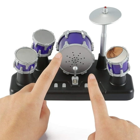 Electronic Mini Finger Drum Set .Drum heads lights up as you tap them .Mix and match the sounds to create your own beat .Mini Foot Pedal that you can hit for the base