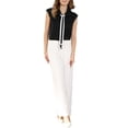 thumbnail image 2 of INSPIRE CHIC Women's Button Down Shirt Cap Sleeve Tie Neck Elegant Summer Work Office Blouse Top M Black, 2 of 5