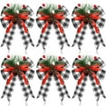 thumbnail image 5 of 6PCS Christmas Bow With Pine Cones Pine Needles Xmas Checkered Ribbon Bow Christmas Tree Decoration Bows, 5 of 8