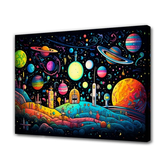 Colorful Landscape With Planets Structures And Spacecraft Canvas Poster Bedroom Decor Sports Landscape Office Room Decor Gift,Frame-style,08x12inch(20x30cm)