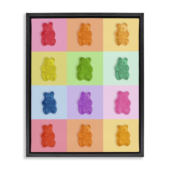 Stupell Industries Contemporary Rainbow Gummy Bear Candy Grid Black Floating Frame Canvas Art, 17 x 21, by LISH Creative