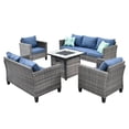 thumbnail image 7 of Ovios 5 Steel Spacious Outdoor Conversation Sets with Sofa and Loveseat, Brown/Denim Blue, 7 of 7