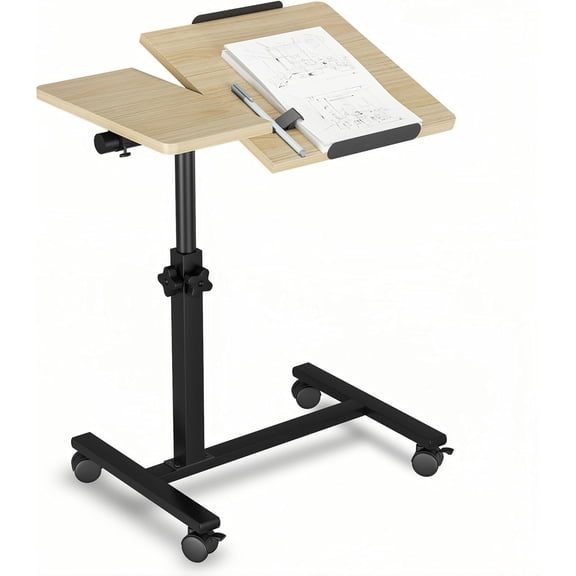 Tilting Over Bed Table Adjustable Height with Wheels Laptop Stand for Couch Hospital Bed Desk Medical Overbed Table Side Tray Tables Computer Workstations-Log