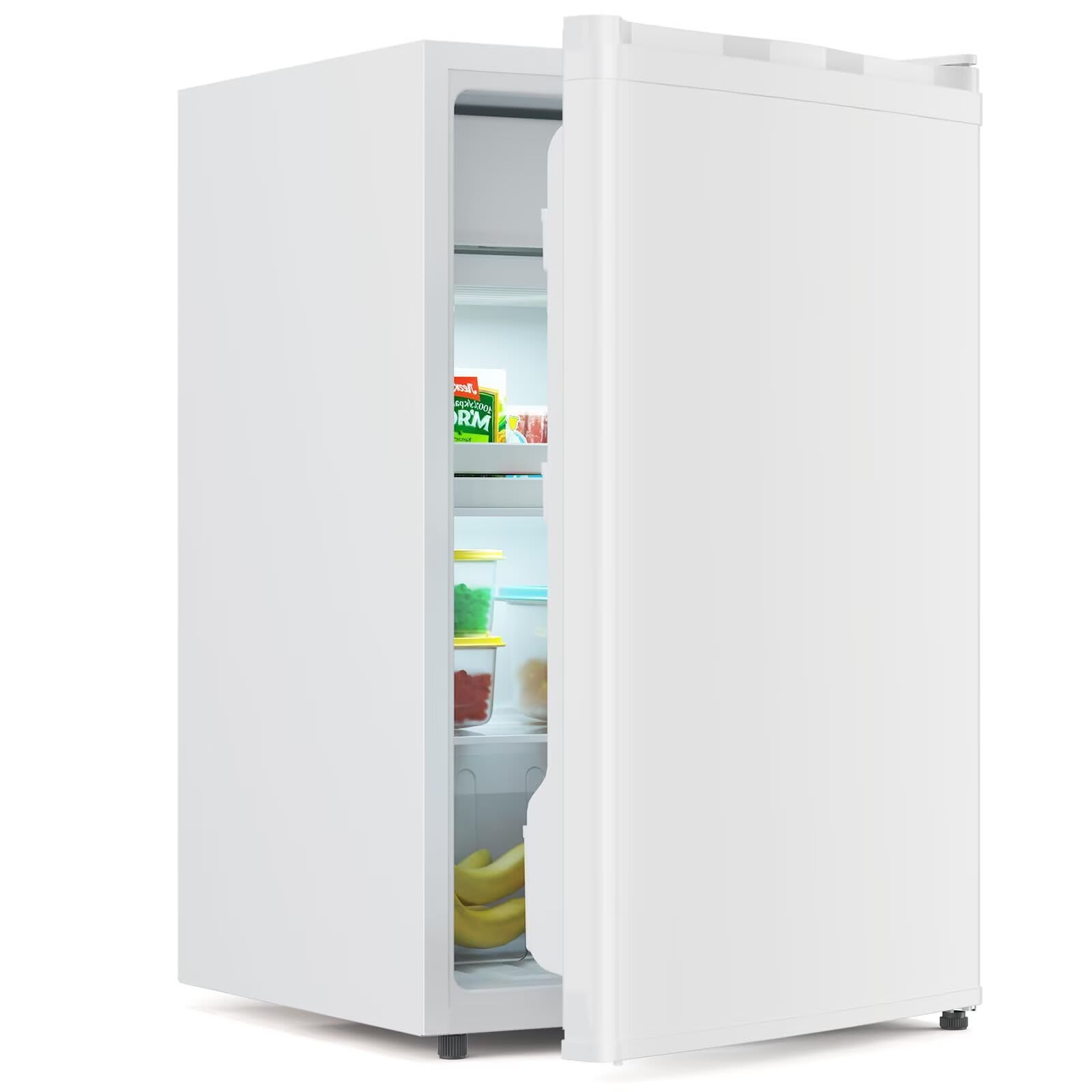 4.3 Cu.Ft. Single Door Compact Refrigerator with Freezer Slide Out Glass Shelf Compact Fridge for Bedroom Office Dorm-White