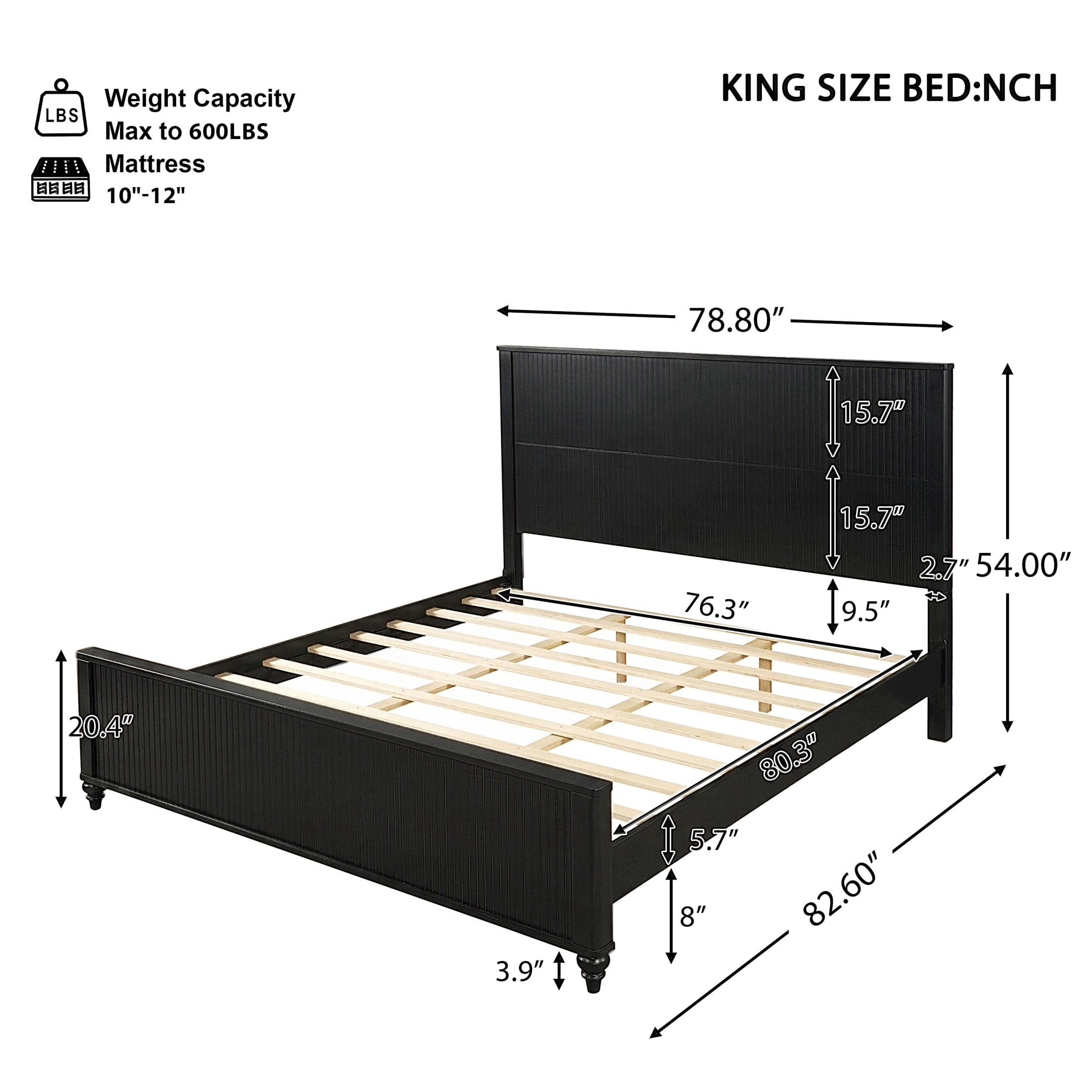 Christopher Knight Home Modern Wooden King Bed Frame with Grooved Headboard and Footboard, Black