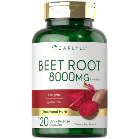 Beet Root Capsules | 8000 mg | 120 Count | Non-GMO and Gluten Free Supplement | by Carlyle