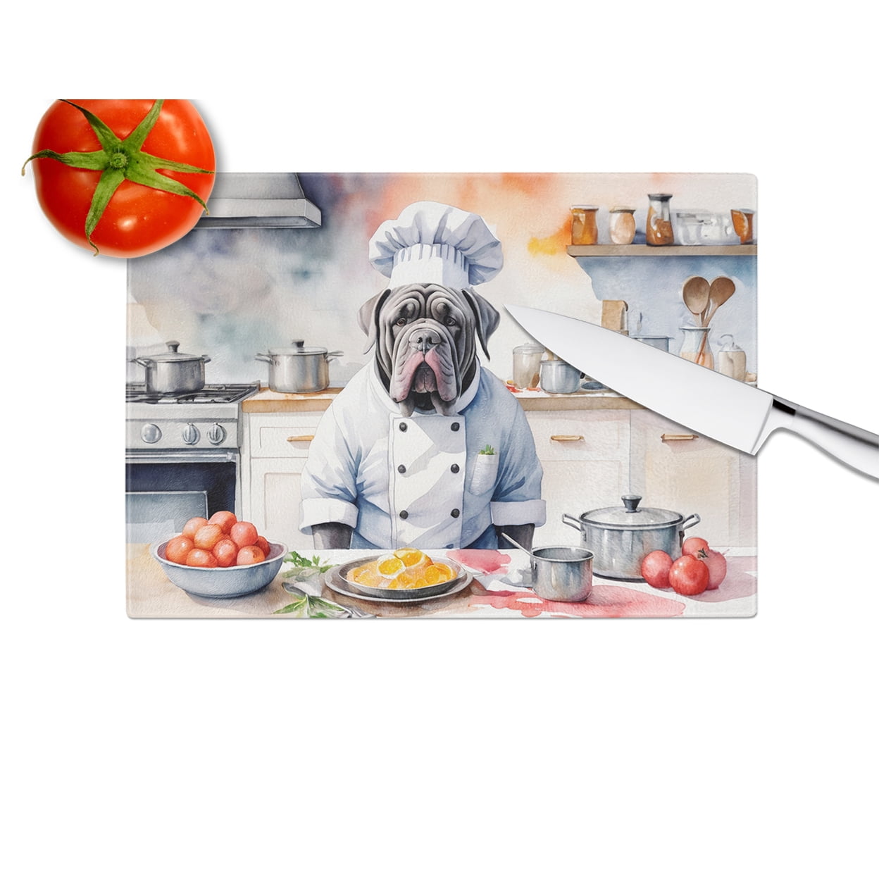 Neapolitan Mastiff The Chef Glass Cutting Board 12 in x 15 in