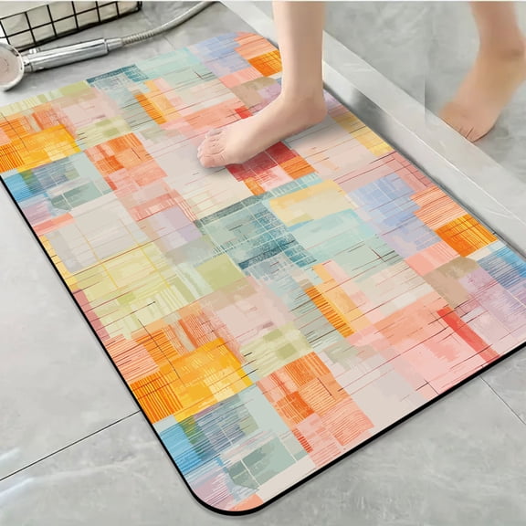 1pc Abstract Squares Bathroom Rug Bathroom Decor and Accessories- Durable,Anti Slip,And Quick Drying,Suitable For Indoor/outdoor Use - Perfect For Bathrooms,Bedrooms,Kitchens