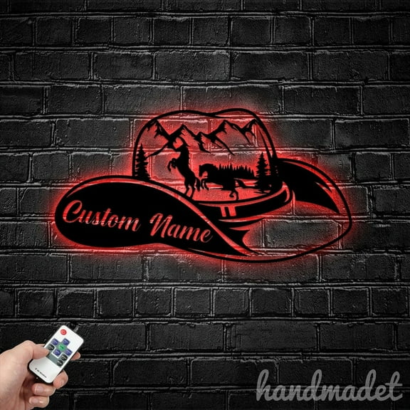 Handmadetneonsign Cowboy Hat Metal Wall Art Light, Horse Rider Metal Sign Wall Decor, Western Metal Decor 49716