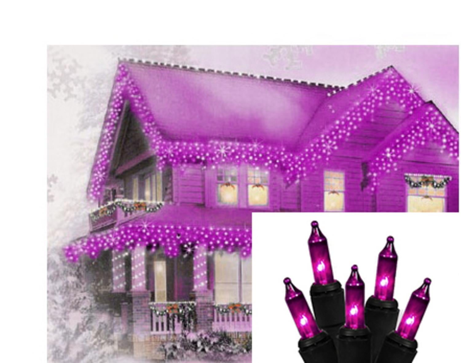Set Of 100 Purple Mini Icicle Lights Black Wire