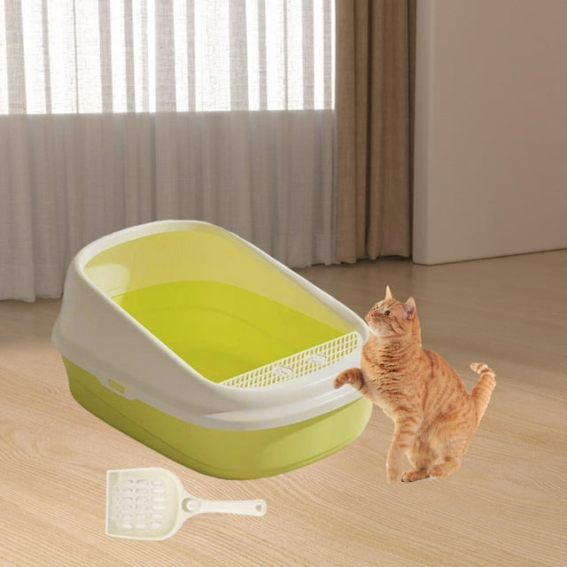 Cajas De Arena Para Gatos Grandes, Con Bordes Altos, Para Gatos Pequeños Y Grandes, XL Verde