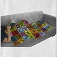 thumbnail image 6 of Prehistoric Soft Flannel Fleece Throw Blanket, Elements Collage in Colorful Squares Aboriginal Symbolic, Cozy Plush for Indoor and Outdoor Use, 60" x 80", Multicolor, by Ambesonne, 6 of 6