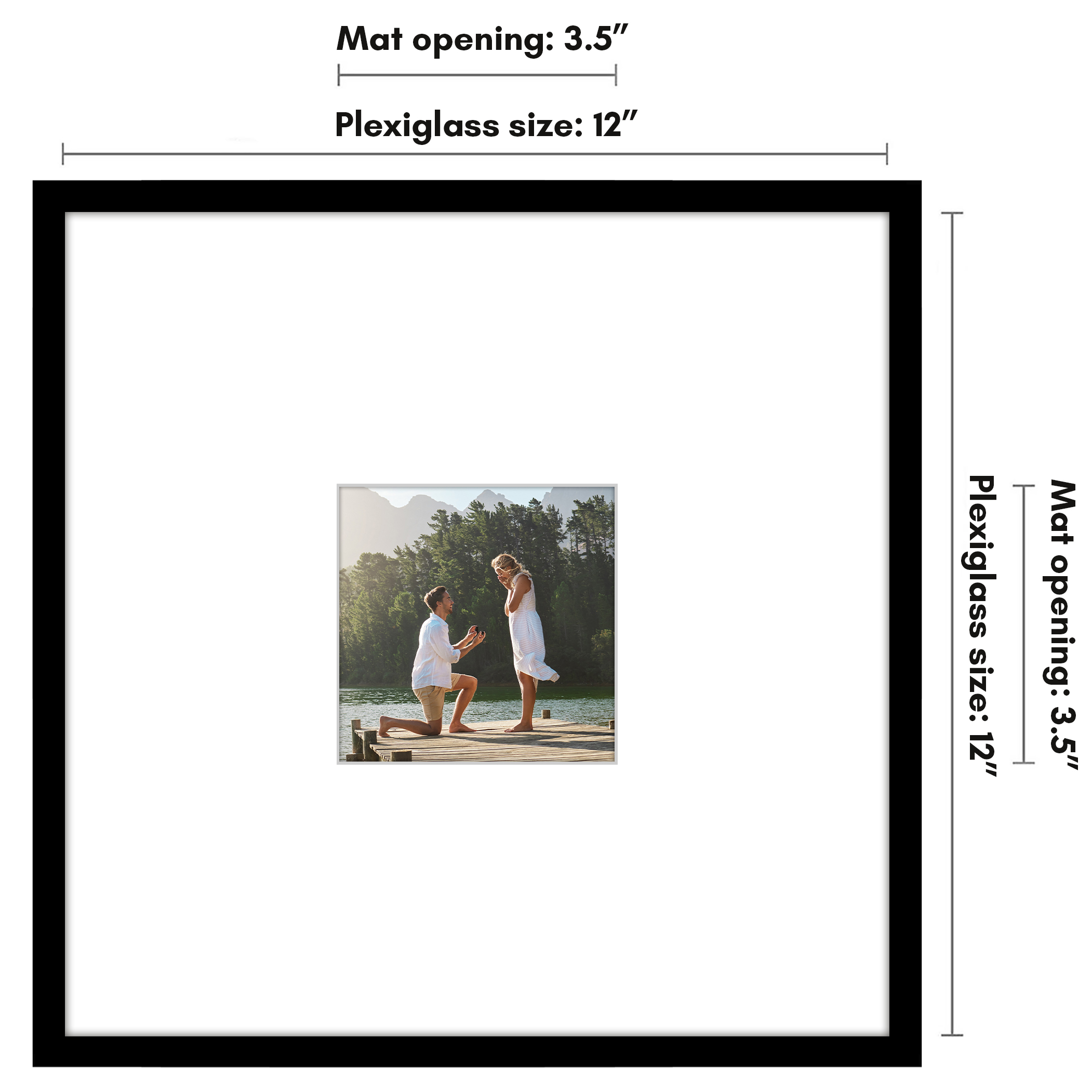 Americanflat 12x12 Picture Frame with Polished Plexiglass with 4x4 Mat Display Photo Streamline Thin - Black