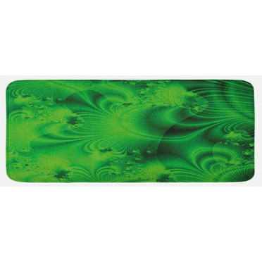 Lime Green Kitchen Mat, Vibrant Abstract Psychedelic Wavy Color Background Hippie Digital Artificial, Plush Decorative Kitchen Mat with Non Slip Backing, 47" X 19", Emerald, by Ambesonne