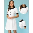 thumbnail image 2 of Vestido con cuello Peter Pan para mujer, elegante, de manga corta, con decoración de botones, vestidos de trabajo blanco M, 2 of 5