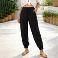 thumbnail image 6 of Women's Linen Pants with Pockets Side Lace Trim Trendy Beach Vacation Casual Trousers Elastic Bottom (XL, Black), 6 of 7
