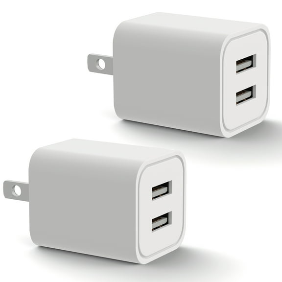 USB Wall Charger, 5V/2.4A Travel Charger Dual-Port USB Brick Base Adapter Charging Block Charger Cube Plug Charger, 2 Pack, White