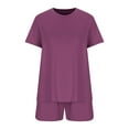 thumbnail image 6 of Women's Summer Casual Pajamas Sets Short Sleeve Crewneck Tops Shirts with Drawstring Shorts Lounge Pjs Sets Sleepwear, 6 of 7