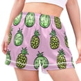 thumbnail image 2 of Women's Satin Pajama Shorts Pink Pineapples with Pockets, Elastic Waist Sleep Lounge Shorts, 2 of 7