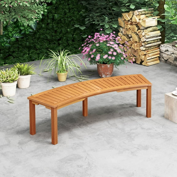 Costway 1 PCS Outdoor Curved Bench with Slatted Seat Solid Acacia Wood for Yard