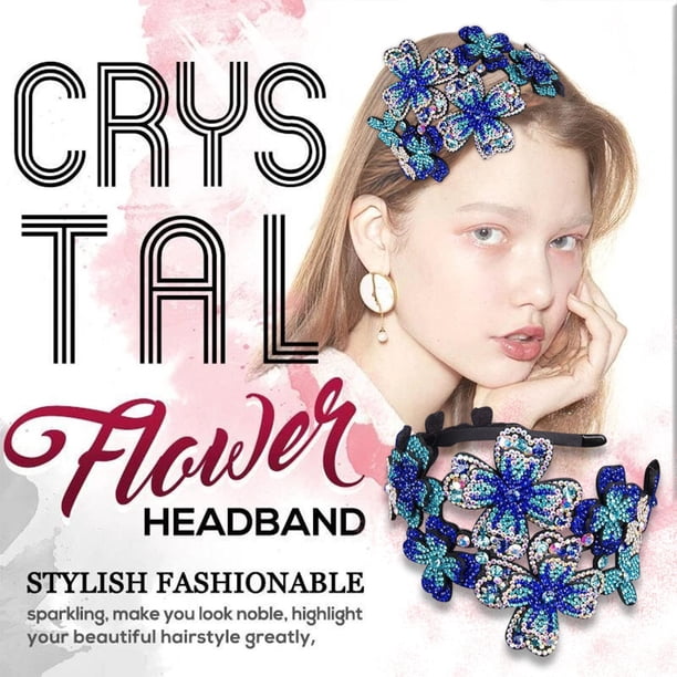 Diademas para mujer, diadema cuadrada con flores de cristal, accesorio para el cabello con cristales brillantes, pinza para el cabello.