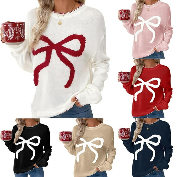 Royisotas Womens Dressy Sweaters Crewneck Pullover Sweaters Heart Print Valentine's Day Knitted Tops for Women Long Sleeve