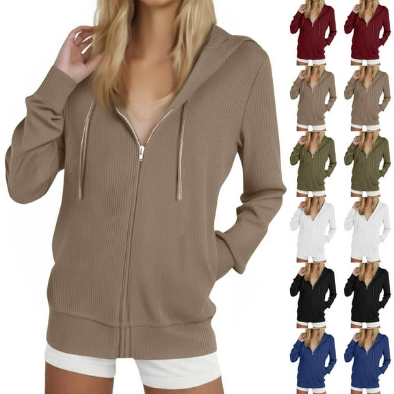 Women's Fashion Casual Sweatshirt Loose Zipper Cardigan Long Sleeve Hooded Jacket for Comfortable Fall Wear and Daily Activities,Army Green,L