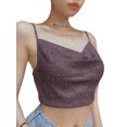 thumbnail image 2 of Baby Sweetie Women Glitter Crop Top, Blackless Shiny Spaghetti Straps Low Cut V-Neck Form-Fitting Tank Top Clubwear, 2 of 7