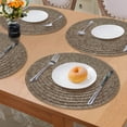 thumbnail image 4 of Furrygo Brown Placemats Set of 4, Washable Woven Vinyl Round Place Mats for Kitchen Dinner Table, Anti-Slip Heat Resistant PVC Table Mats,Easy to Clean, 4 of 7