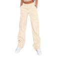 thumbnail image 1 of Pantalones cargo Lepunuo de cintura alta para viajes, ropa urbana, beige, mujer, 1 of 7