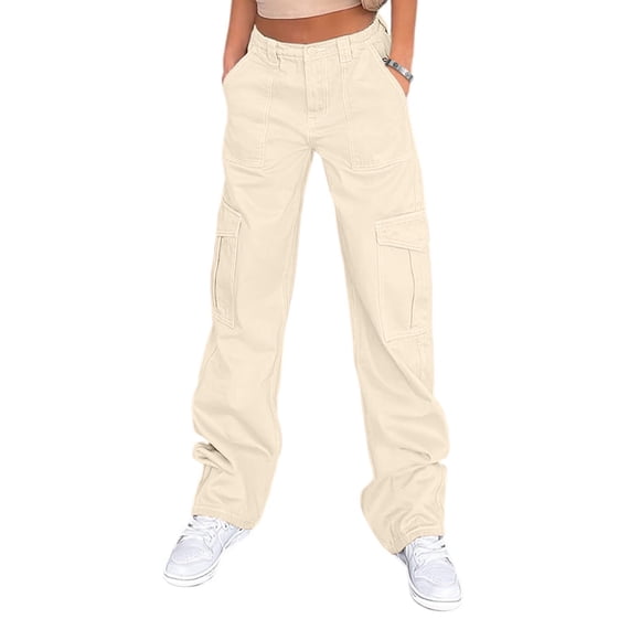 Pantalones cargo Lepunuo de cintura alta para viajes, ropa urbana, beige, mujer