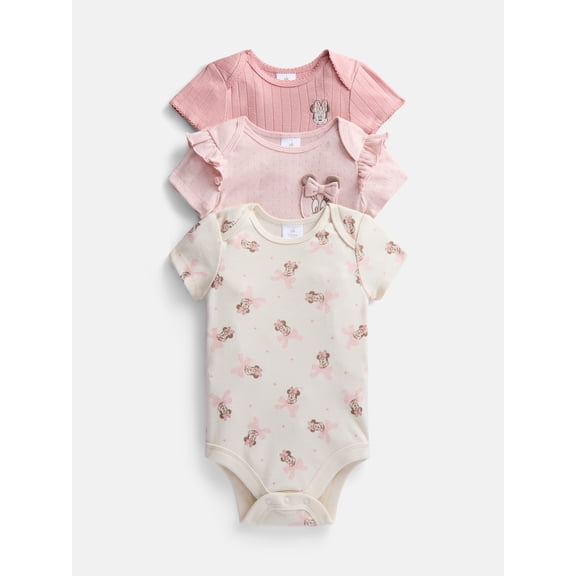 Disney Baby Wishes   Dreams Minnie Mouse Bodysuits with Short Sleeves, 3-Pack, Sizes Newborn-18M