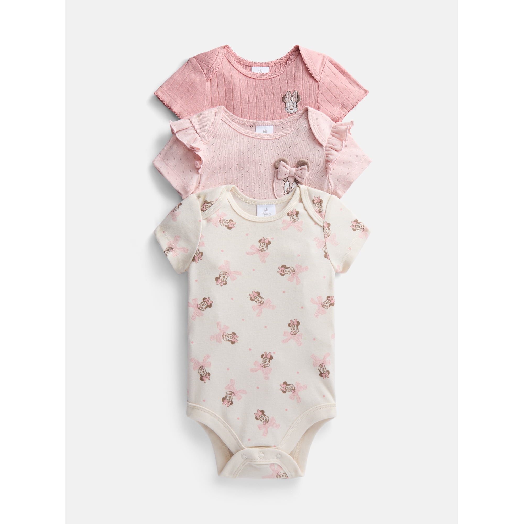 Disney Baby Wishes + Dreams Minnie Mouse Bodysuits with Short Sleeves, 3-Pack, Sizes Newborn-18M