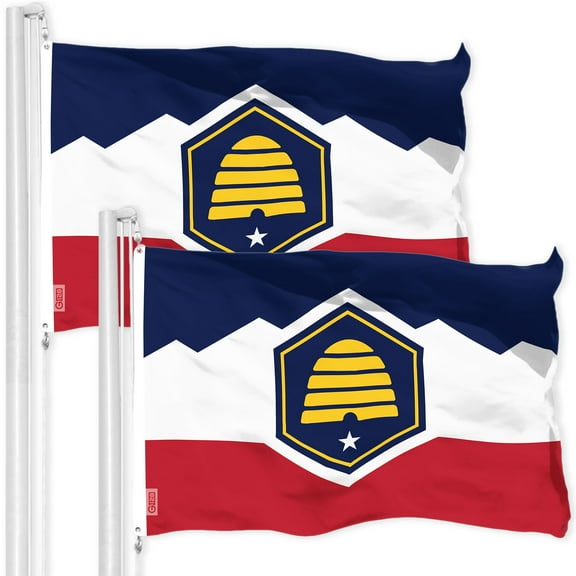 G128 2 Pack: Utah 2023 New Version UT State Flag | 3x5 Ft | LiteWeave Pro Series Printed 150D Polyester | Indoor/Outdoor, Vibrant Colors, Brass Grommets, Thicker and More Durable Than 100D 75D Poly