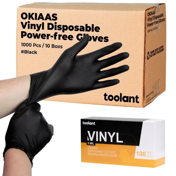 Guantes de vinilo desechables OKIAAS negro/rosa, sin látex, 100 quilates