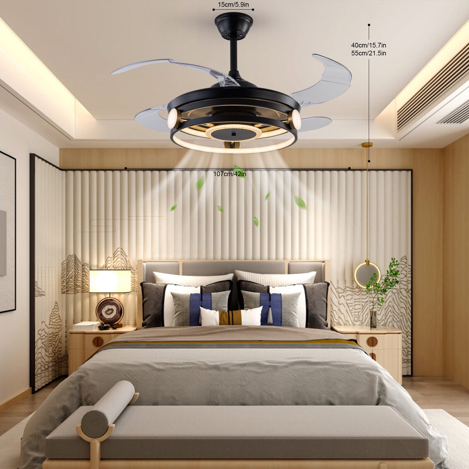 42'' Ceiling Fan Light Chandelier 4 Retractable Blades Chandelier