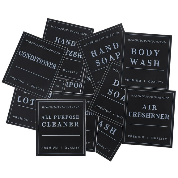 ELAYARD 36Pcs Black PVC Bathroom Labels for Bottles and Hand Soap Organizing Stickers