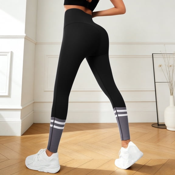 Yoga Pants Women Patchwork Print High Waist Lifting Stretchy Breathable Slim Fit Gym Pants for Workout Wear Black L