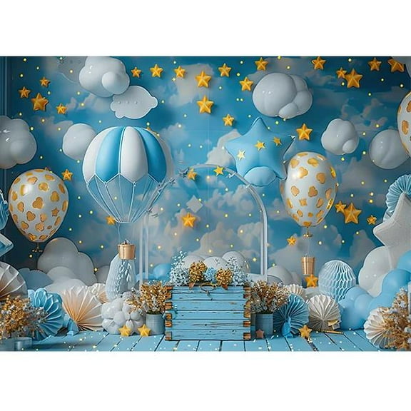 Aircraft Photography Backdrop for Photo Studio Light Blue Wall Balloon Baby Shower Cake Smash Birthday Background Party