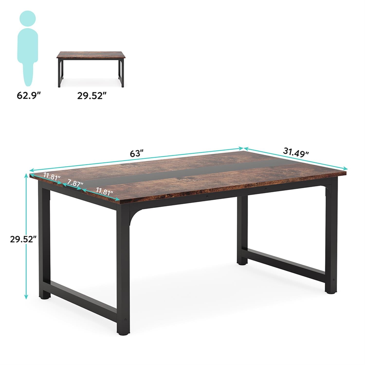 Demi Bonn 63" Modern Large Computer Desk, Rectangular Meeting Table Executive Desk, Simple Study Work Desk for Home Office, Study, Living Room, Brown
