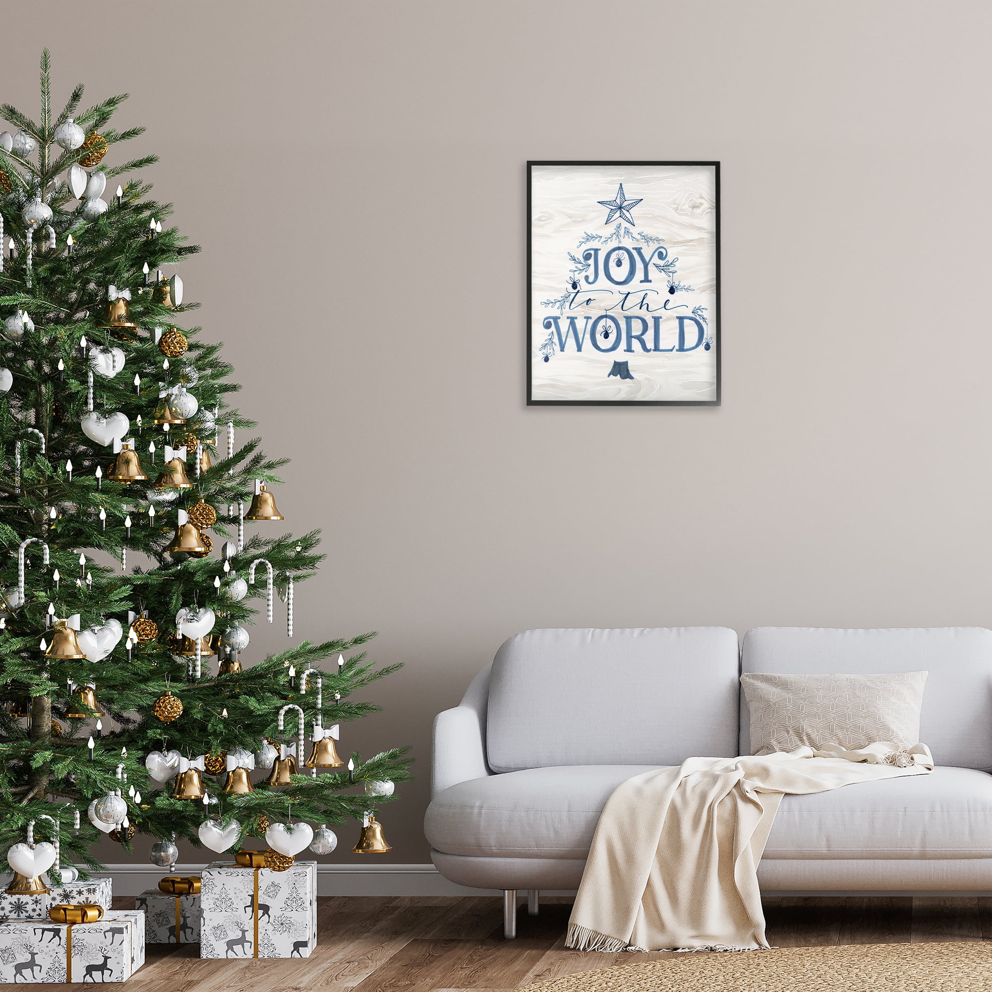 Stupell Industries Joy To World Tree Holiday Painting Black Framed Art Prints Wall Art, 24 x 30
