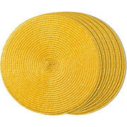 MAFNIO Round Woven Placemats Set of 6 Dining Table Mat Woven Washable Non-Slip Placemats 15" Halloween Thanksgiving (Yellow, 6 Pieces)