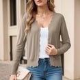 thumbnail image 4 of felwors Women's V Neck Long Sleeve Scalloped Knit Cardigan Lightweight Soft Sweater Coffee, XXL, 4 of 8