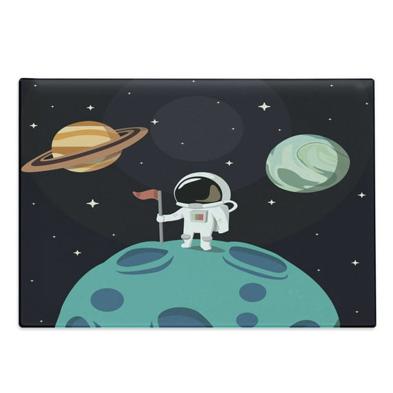 Space Cutting Board, Planets Earth Mercury Galaxy Neptune Pluto Jupiter Adventure Futuristic Print, Decorative Tempered Glass Cutting and Serving Board, Large Size, Multicolor, by Ambesonne