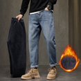 thumbnail image 2 of GHSOHS Jeans for Men Sweatpants Cargo Pants Mens Jeans Regular Fit Thermal Trousers Blue Jeans Snow Pants Winter Warm Fleece Lined Jeans Straight Leg Plush Thermal Jeans Denim Pants Low Rise Baggy,34, 2 of 3